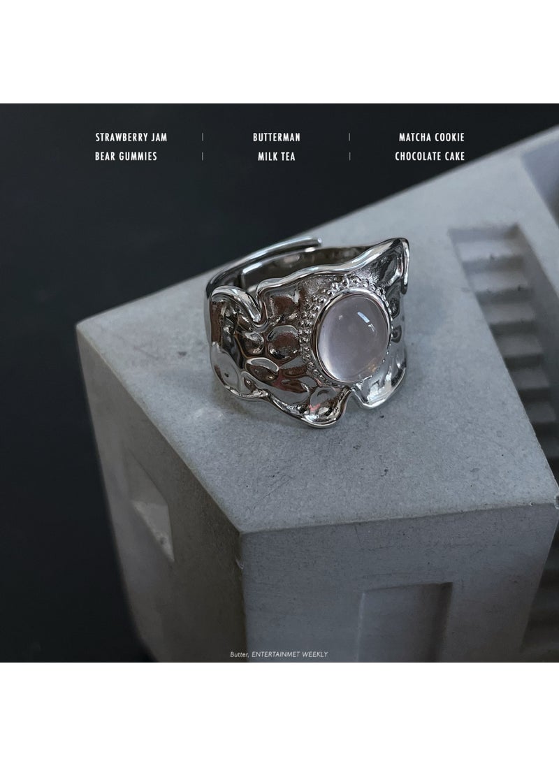 Generic - Chic Frosted Stone Adjustable Ring Hibiscus stone texture ring (copper plated White Gold) - Image 1