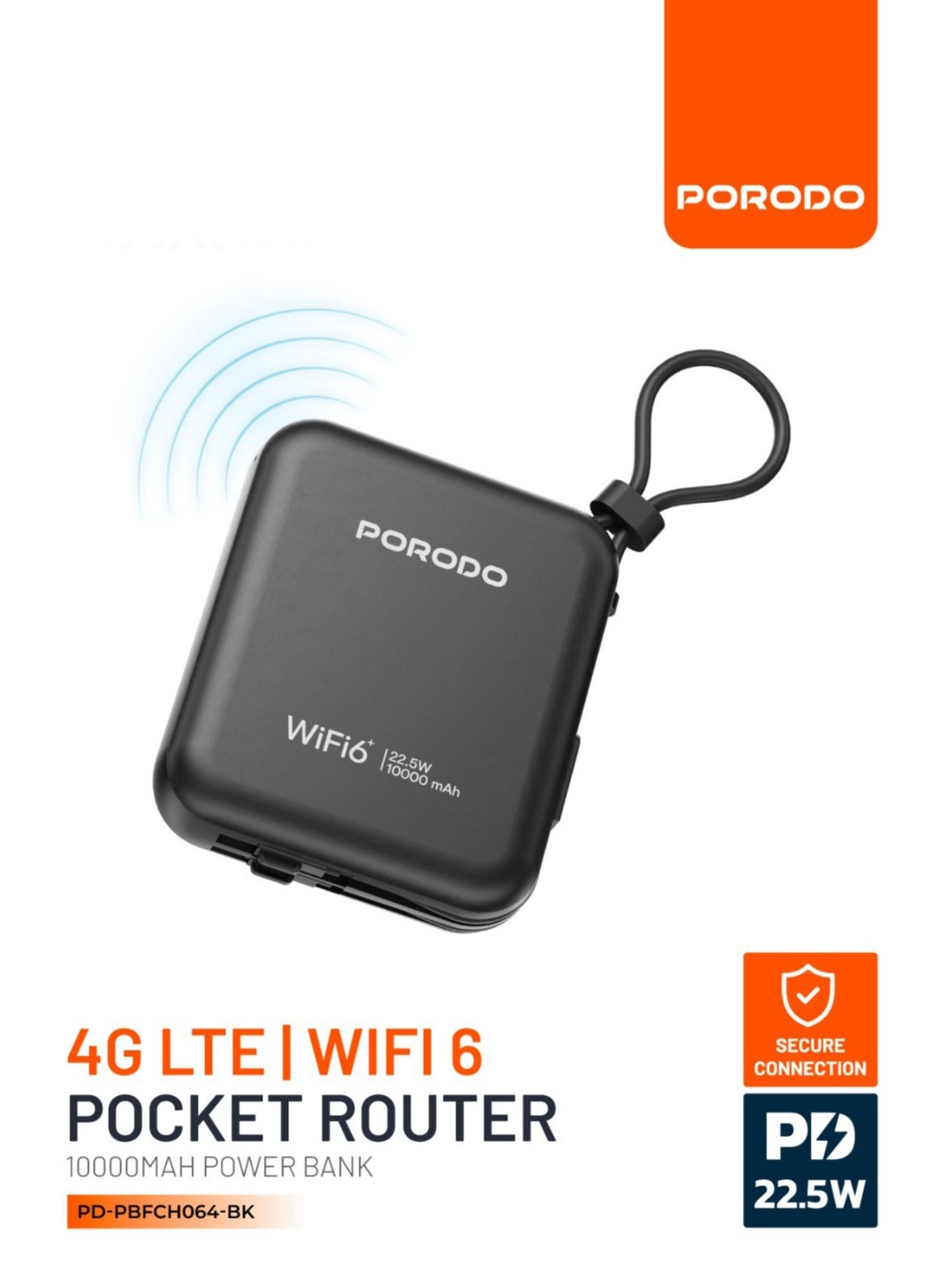 Porodo Router 4g porodo Unique Pocket Router 4G LTE/Wi-Fi 6 and 10000mAh Power Bank PD ...