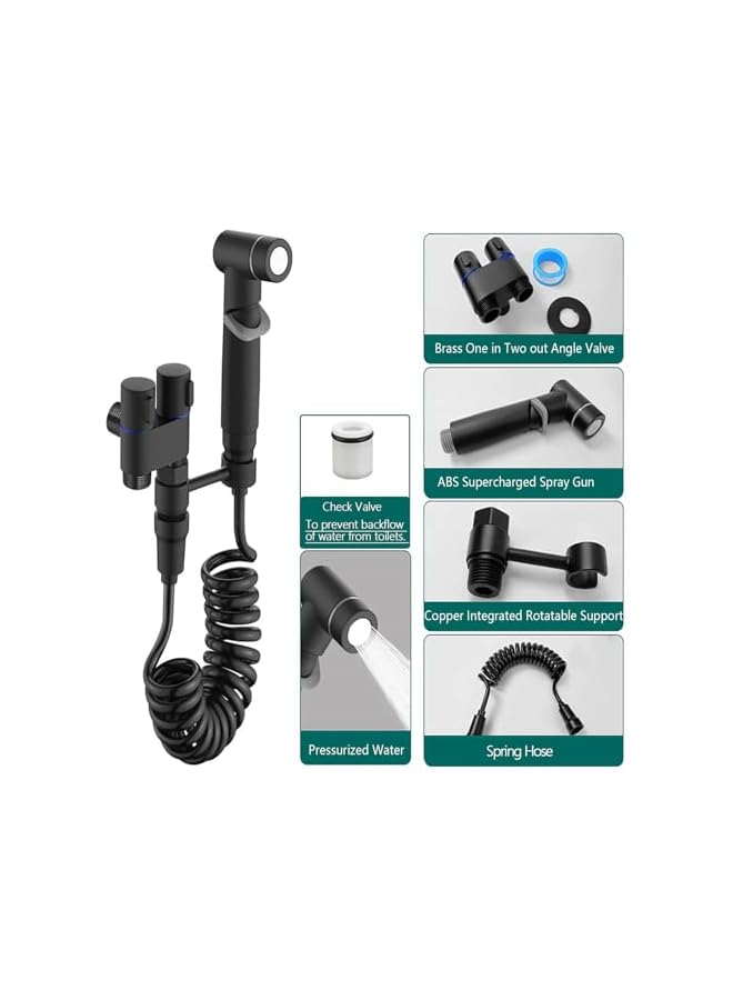 The Bros رشاش بيديت محمول للمرحاض، صمام تحكم مزدوج 1 في 2، مجموعة رشاش مرحاض مصغرة لغسل المؤخرة، ملحق دش يدوي للغسالة والمرحاض (أسود) - Image 3