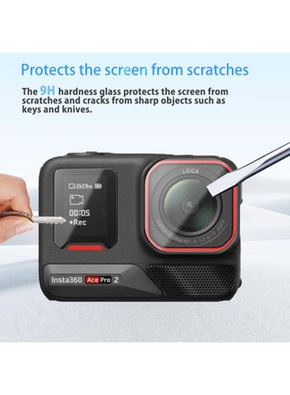 2 Pack Screen Protector for Insta360 Ace Pro 2, Ultra Clear Tempered, Glass Screen Protector,  Lens Protector, Lens Cap for Insta360 Ace Pro 2 Accessories, Ultra HD, 9H - view 2