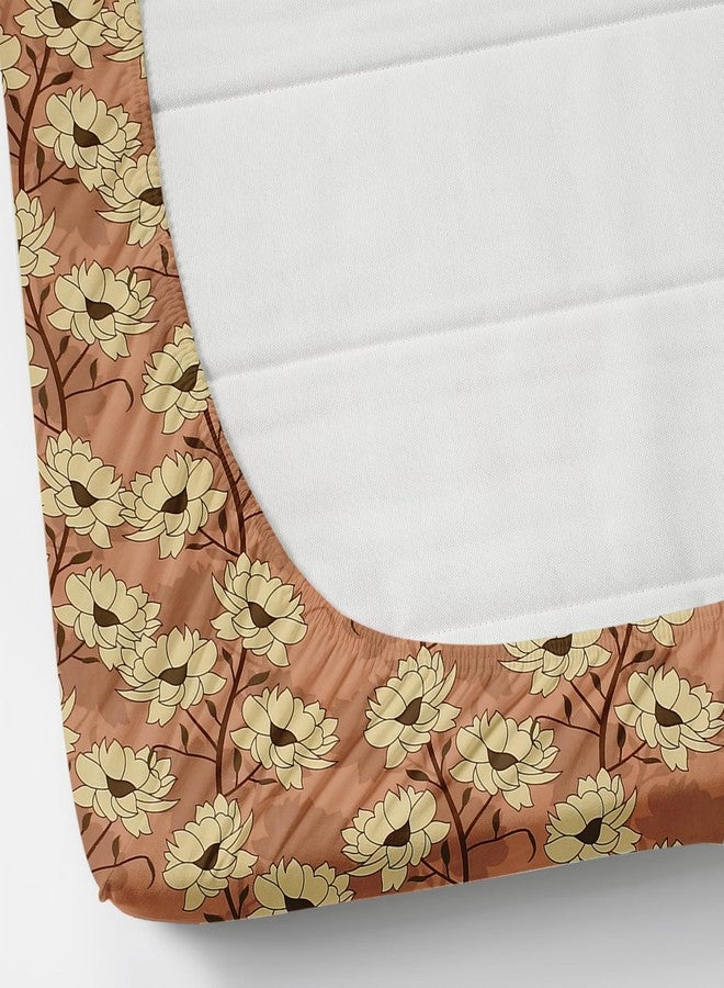 TIB Presents Luxurious Glace Cotton Super Soft 210 TC Elastic Fitted Bedsheets Single Size (78X36X10 Inch) 360° with 1 Pillow Cover, 45x70 cm (Flower Brown, Same Pillow Single Fitted) - Image 3