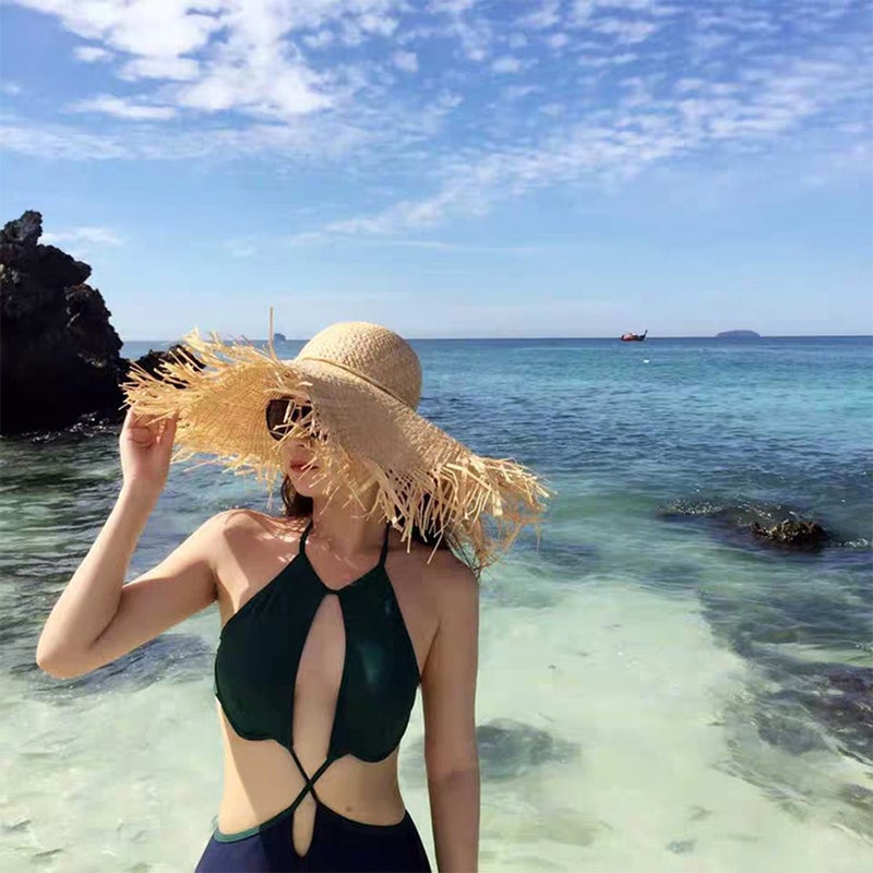 2 pcs Fashionable Sun Hat Outdoor Visor Hat All- Sun Beach Hat Brim Headwear for Trip (Yellow) - Image 5
