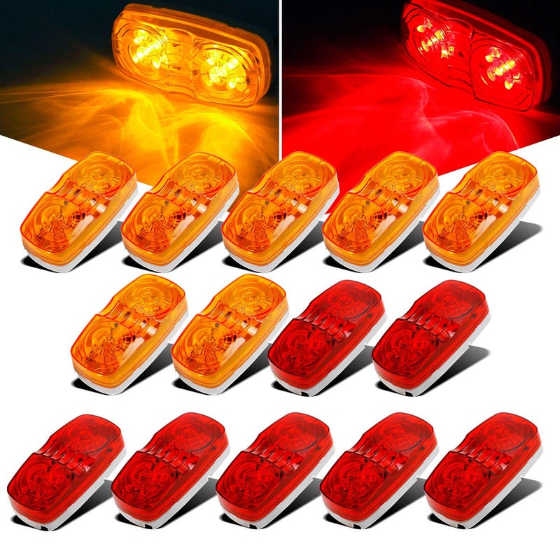 Partsam 14x Trailer RV Marker LED Light Double Bullseye 10 Diodes Clearance Light RedAmberDOT Approved 4x2 Tiger EyeDouble Bubble 12V Rectangular LED Side Marker Light Surface Mount Camper Truck