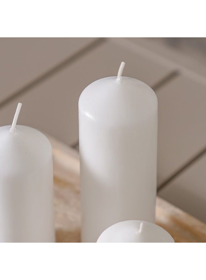 DANUBE HOME Danube Home Amara Key Pillar Candle 3 Piece Set - (6X10Cm, 6X13Cm, 6X17Cm) Unscented White Wax Candles Home Fragrance Decor For Warm Glow - Set Of 3 Decorative Home Accessories  - Image 2