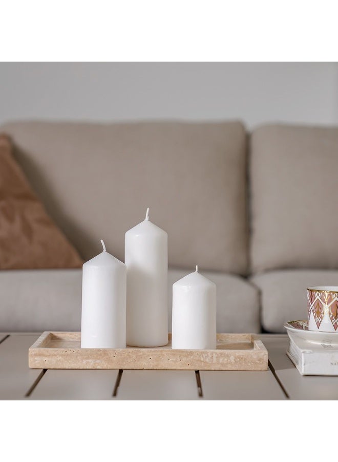 DANUBE HOME Danube Home Amara Key Pillar Candle 3 Piece Set - (6X10Cm, 6X13Cm, 6X17Cm) Unscented White Wax Candles Home Fragrance Decor For Warm Glow - Set Of 3 Decorative Home Accessories  - Image 4