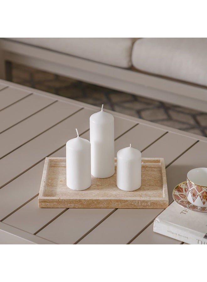 DANUBE HOME Danube Home Amara Key Pillar Candle 3 Piece Set - (6X10Cm, 6X13Cm, 6X17Cm) Unscented White Wax Candles Home Fragrance Decor For Warm Glow - Set Of 3 Decorative Home Accessories  - Image 3