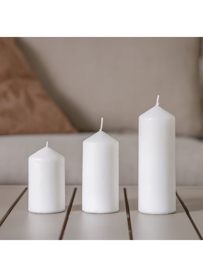 DANUBE HOME Danube Home Amara Key Pillar Candle 3 Piece Set - (6X10Cm, 6X13Cm, 6X17Cm) Unscented White Wax Candles Home Fragrance Decor For Warm Glow - Set Of 3 Decorative Home Accessories  - Image 1