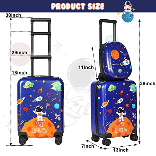 Weewooday Kids Luggage and Backpack 18" Suitcase with Spinner Wheel Hard Case Travel 13" Backpack Girl Suitcase Set for Kids Travel Supplies(Blue,Spaceman Style) - Image 3