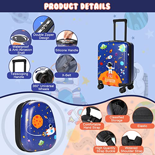 Weewooday Kids Luggage and Backpack 18" Suitcase with Spinner Wheel Hard Case Travel 13" Backpack Girl Suitcase Set for Kids Travel Supplies(Blue,Spaceman Style) - Image 2