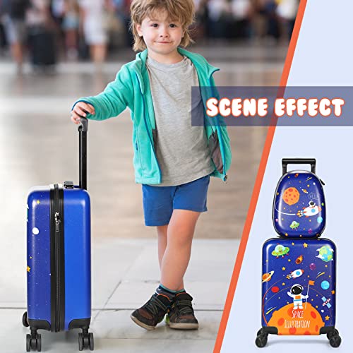 Weewooday Kids Luggage and Backpack 18" Suitcase with Spinner Wheel Hard Case Travel 13" Backpack Girl Suitcase Set for Kids Travel Supplies(Blue,Spaceman Style) - Image 5