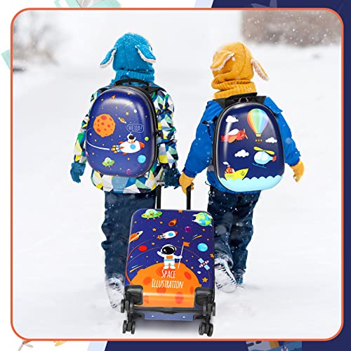 Weewooday Kids Luggage and Backpack 18" Suitcase with Spinner Wheel Hard Case Travel 13" Backpack Girl Suitcase Set for Kids Travel Supplies(Blue,Spaceman Style) - Image 4