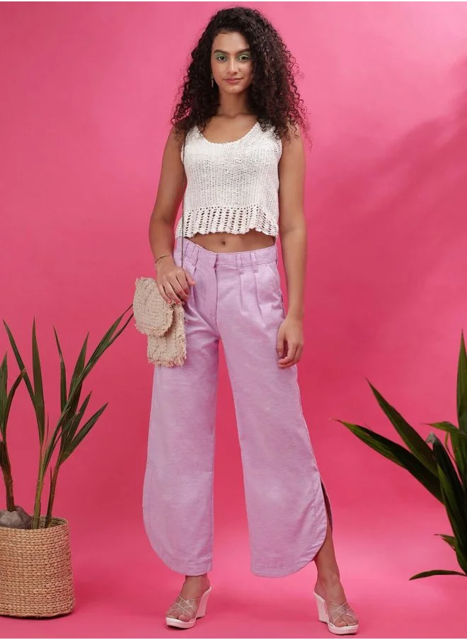 Freehand Women Flared Solid Mid-Rise High Waist Trousers