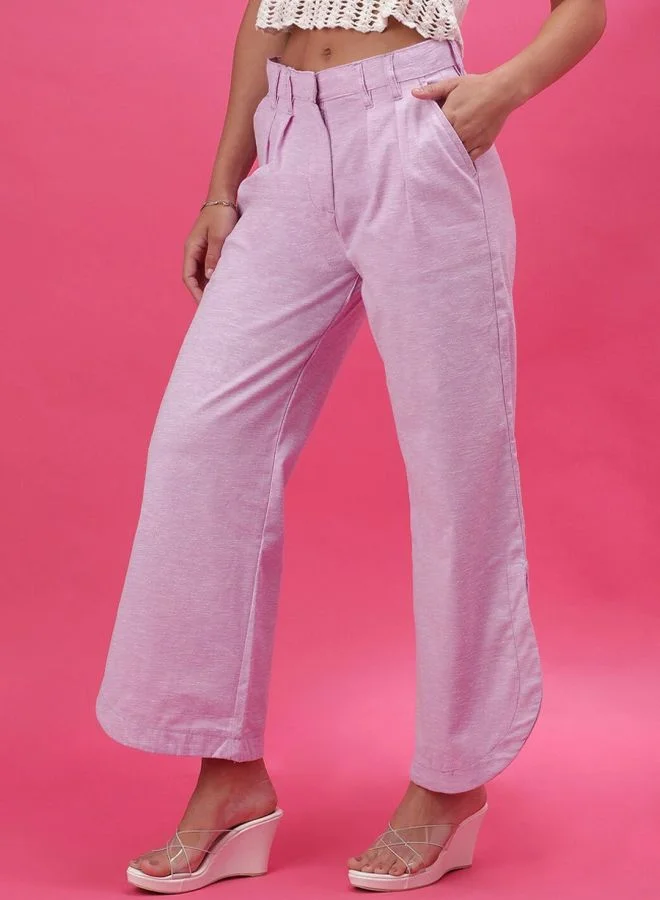 Freehand Women Flared Solid Mid-Rise High Waist Trousers