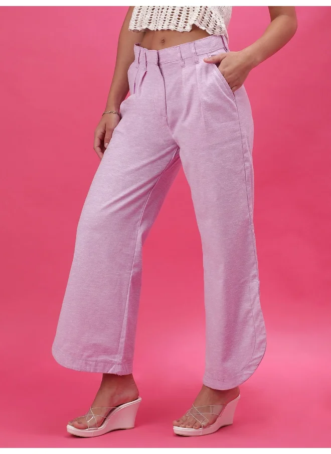 مرفوعة Purple Women Flare Casual Solid Regular High Waist Trousers