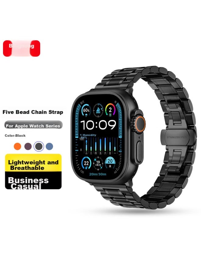 Bing Hong Binghong Compatible With Apple Watch Ultra 2 Strap, Apple Watch Band For Iwatch S10/s9/s8/7/se, Men's And Women's Metal Stainless Steel - Black 44/45/46/49mm - Image 1