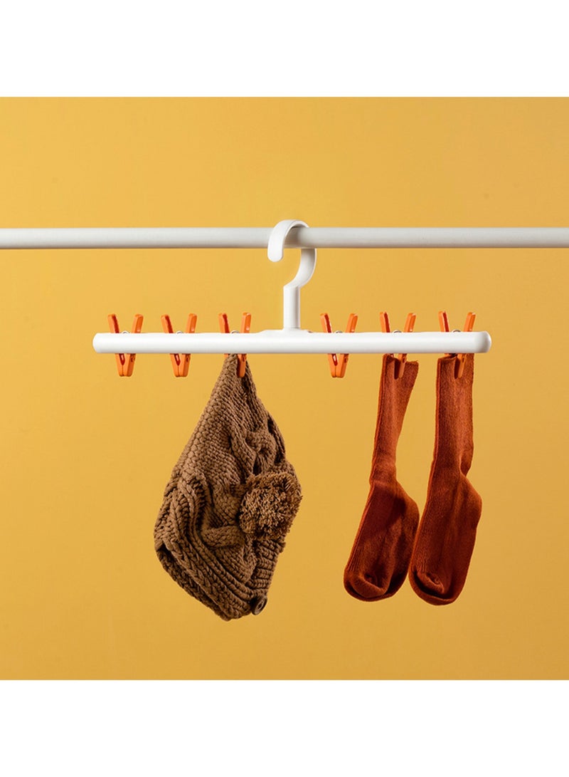 Fashionable And Simple Macaron Color Matching Clothes Hanger With Clips, High-Load-Bearing Multifunctional Clothes Hanger For Drying Socks, Easy To Store Anti-Entanglement Clothespins, Strong Pants Clips (White And Orange) - Image 3
