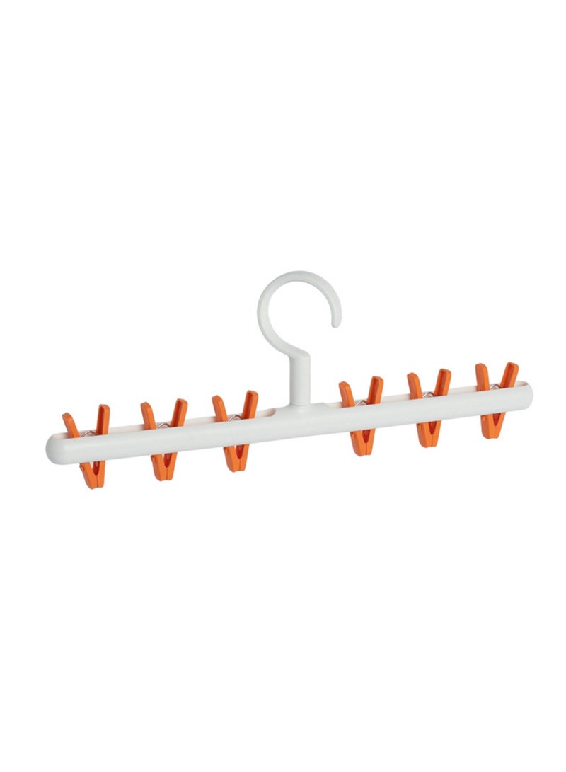 Fashionable And Simple Macaron Color Matching Clothes Hanger With Clips, High-Load-Bearing Multifunctional Clothes Hanger For Drying Socks, Easy To Store Anti-Entanglement Clothespins, Strong Pants Clips (White And Orange) - Image 1