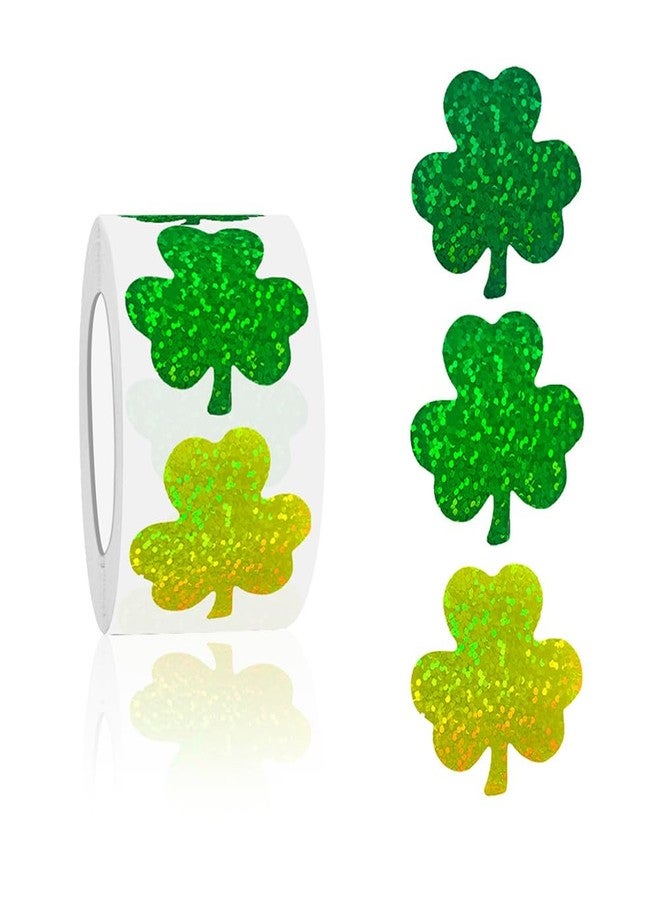 RUPOFUZA 500Pcs St. Patrick's Day Stickers Roll 1in Laser Shamrock Clover Stickers 3 Colors Holographic Self-Adhesive Waterproof Sticker Decor for Irish Holiday Party Scrapbook Journal Envelopes Decorations - Image 1