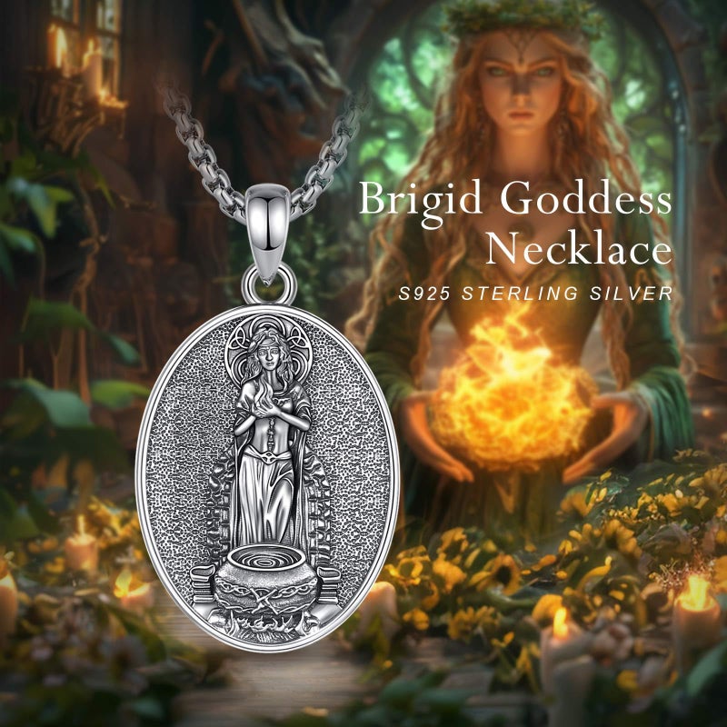 EUDORA Sterling Silver S925 Celtic Brigid Goddess Necklace for Women, Vintage ST Brigids Cross Saint Brigid of Kildare Necklaces Pendant Oxidized Jewelry Gift for Women, 20"+2" - Image 4