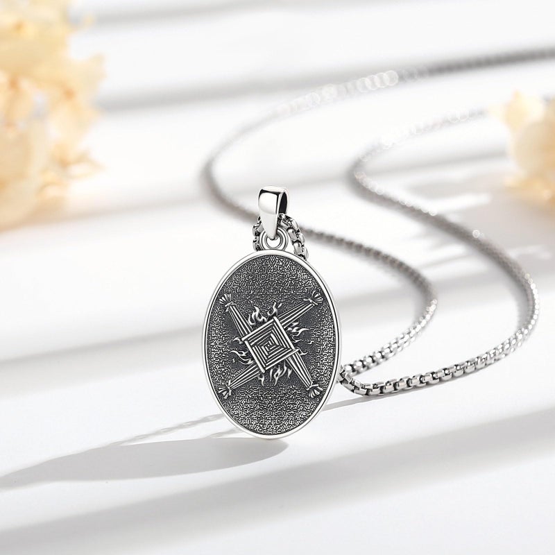 EUDORA Sterling Silver S925 Celtic Brigid Goddess Necklace for Women, Vintage ST Brigids Cross Saint Brigid of Kildare Necklaces Pendant Oxidized Jewelry Gift for Women, 20"+2" - Image 3