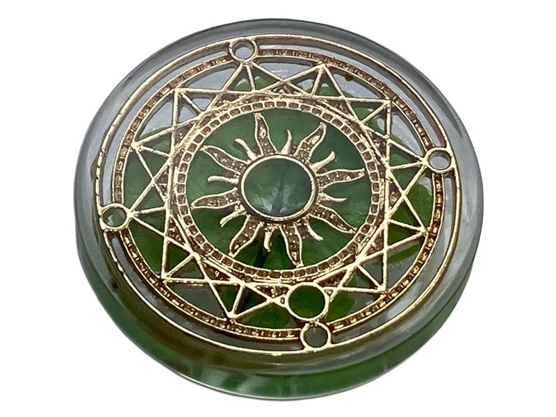 KIN-HEBI Real Four Leaf Clover Good Luck Pocket Token Preserved 125 Including Metal Ornament Magic Circle of The Sun 