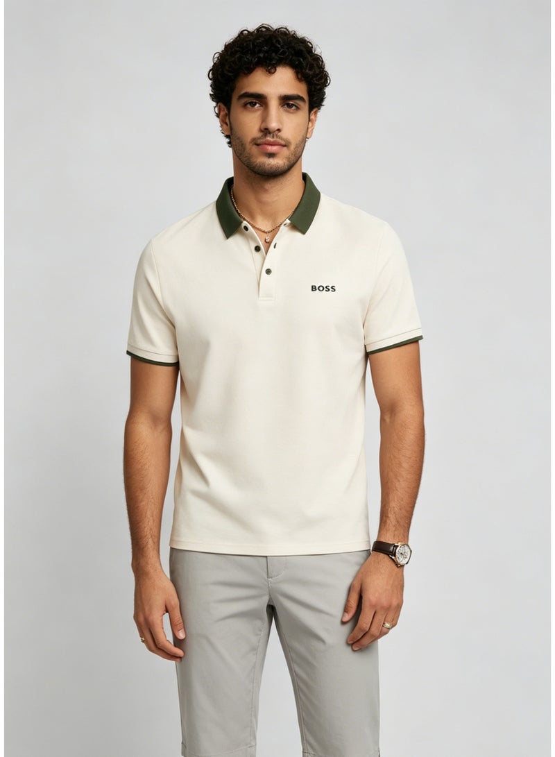 BOSS Men's Contrast Collar Short Sleeve Polo Shirt - Off-White - Image 5
