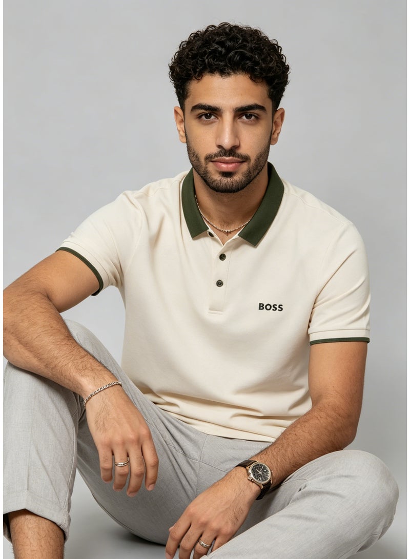 BOSS Men's Contrast Collar Short Sleeve Polo Shirt - Off-White - Image 2
