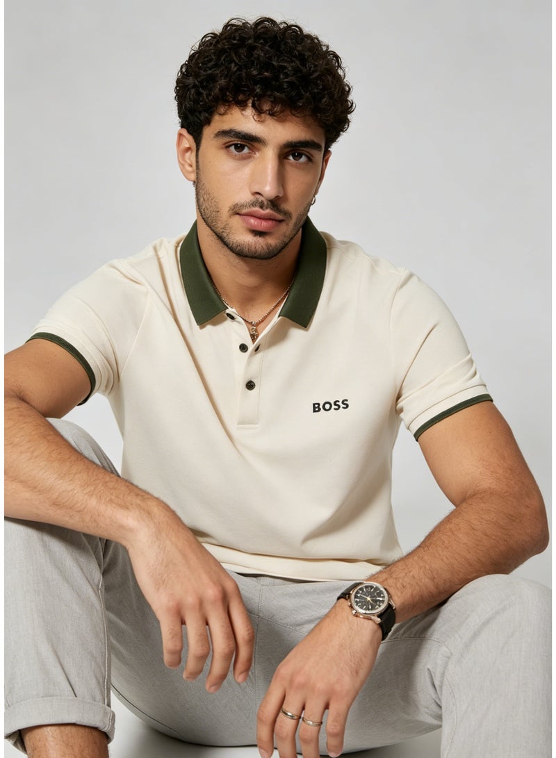 BOSS Men's Contrast Collar Short Sleeve Polo Shirt - Off-White - Image 3