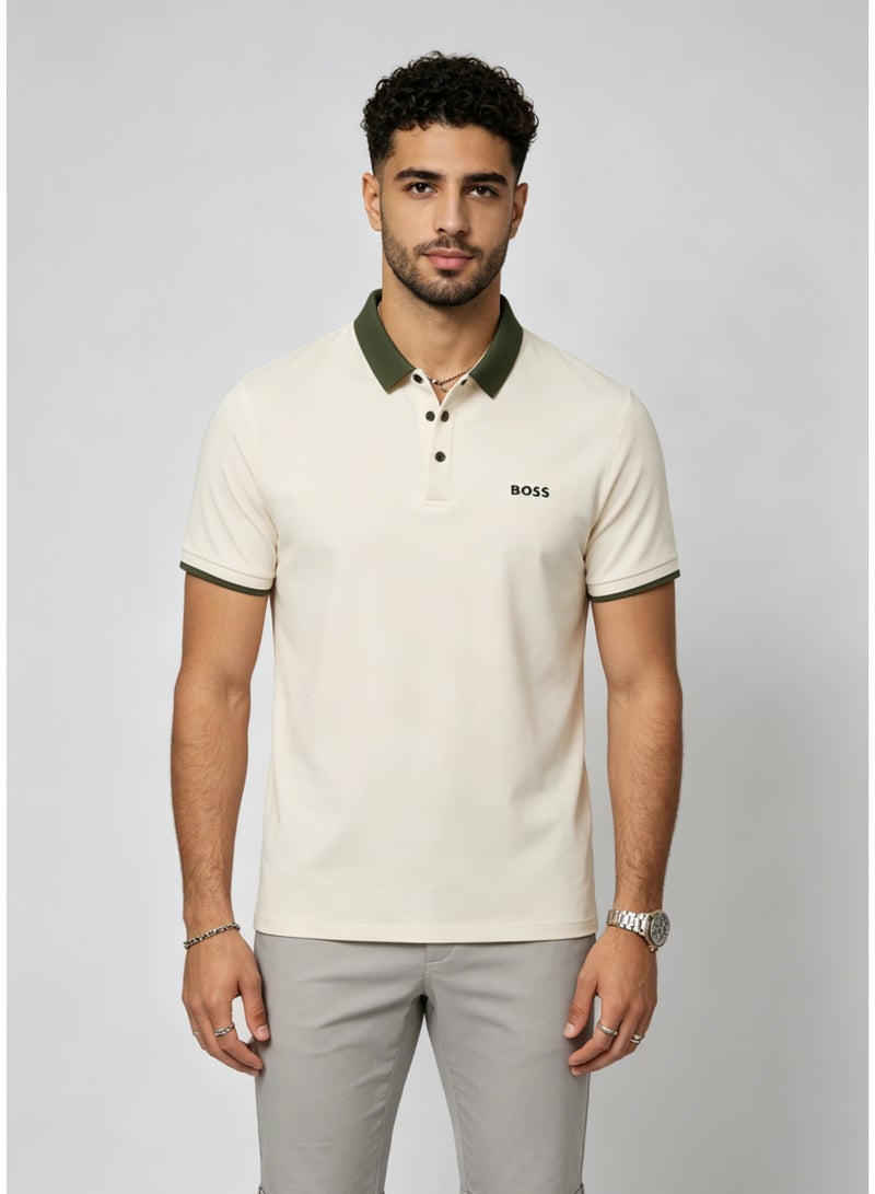 BOSS Men's Contrast Collar Short Sleeve Polo Shirt - Off-White - Image 1