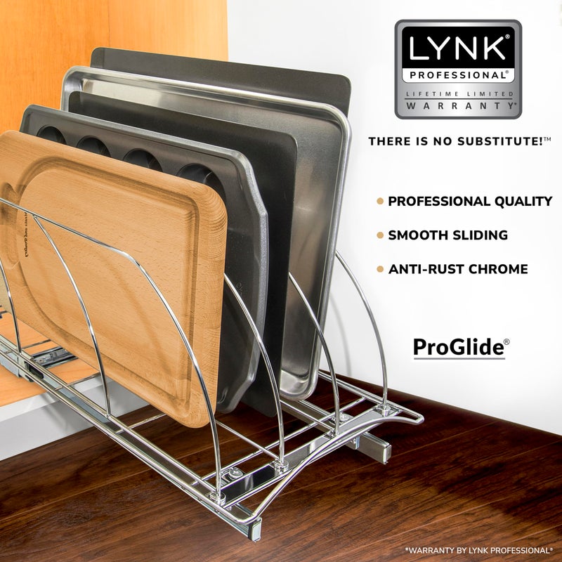 LYNK PROFESSIONAL® Pull Out Cutting Board, Cookie Sheet, and Baking Pan Organizer Rack - Lifetime Ltd. Warranty - Slide Out Kitchen Cabinet Storage Organizers – 10” x 21” Deep - Pullout Shelf, Chrome - Image 2