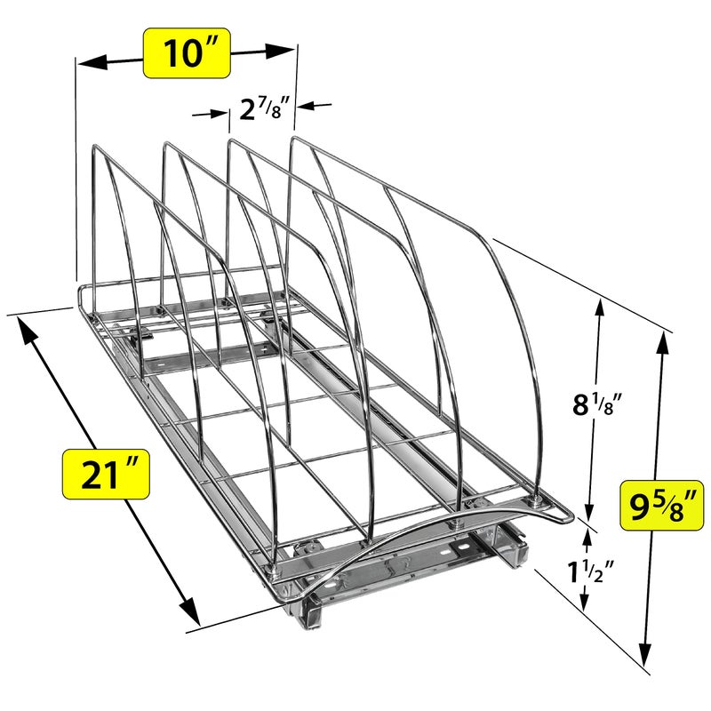LYNK PROFESSIONAL® Pull Out Cutting Board, Cookie Sheet, and Baking Pan Organizer Rack - Lifetime Ltd. Warranty - Slide Out Kitchen Cabinet Storage Organizers – 10” x 21” Deep - Pullout Shelf, Chrome - Image 5