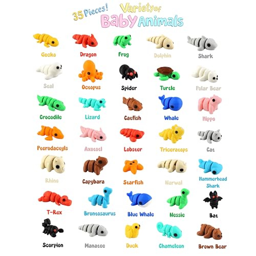 PowerTRC 35 Pcs 3D Printed Animals Set, 2 inches Mini 3D Printed Animals, Cute Pocket Pets Animal Figurine Toys, Articulated Flexible Fidget Toy for Desk Decoration, Goody Bag Stuffers - Image 4