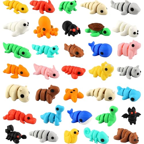 PowerTRC 35 Pcs 3D Printed Animals Set, 2 inches Mini 3D Printed Animals, Cute Pocket Pets Animal Figurine Toys, Articulated Flexible Fidget Toy for Desk Decoration, Goody Bag Stuffers - Image 1