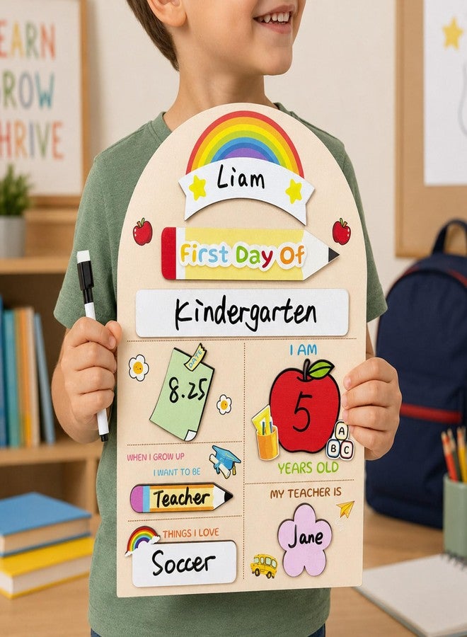 Auch First Day of School Sign, Reusable Interchangeable Chalkboard, Back to School Photo Prop with Marker, Wooden Board for Preschool, Pre-K & Kindergarten (8.4"x11.8") (Multicolor) - Image 3
