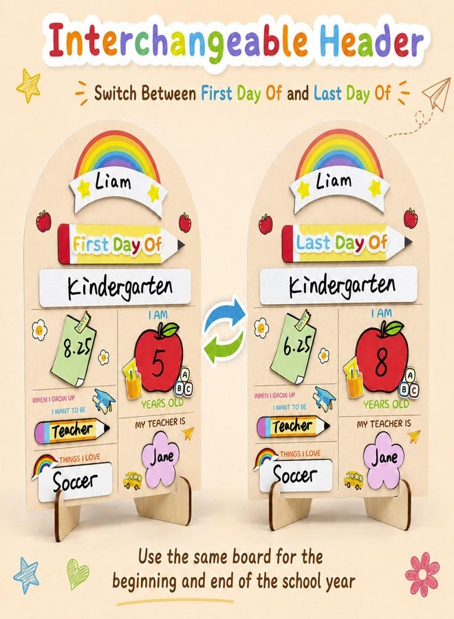 Auch First Day of School Sign, Reusable Interchangeable Chalkboard, Back to School Photo Prop with Marker, Wooden Board for Preschool, Pre-K & Kindergarten (8.4"x11.8") (Multicolor) - Image 5