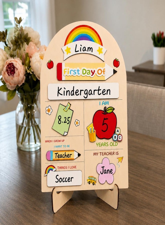 Auch First Day of School Sign, Reusable Interchangeable Chalkboard, Back to School Photo Prop with Marker, Wooden Board for Preschool, Pre-K & Kindergarten (8.4"x11.8") (Multicolor) - Image 1
