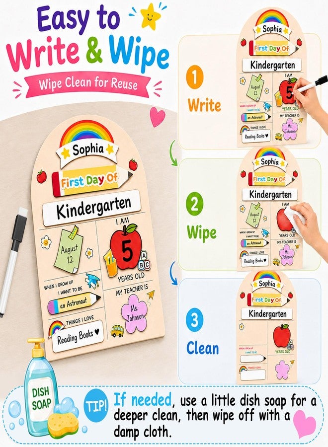 Auch First Day of School Sign, Reusable Interchangeable Chalkboard, Back to School Photo Prop with Marker, Wooden Board for Preschool, Pre-K & Kindergarten (8.4"x11.8") (Multicolor) - Image 2