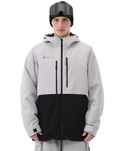 HIGH EXPERIENCE Mens Ski Jacket Snowboard 3L Coat Baggy Waterproof Windproof Warm Insulated Snow Winter Hooded US Alpha Large Regular Regular Gray Black - Image 1