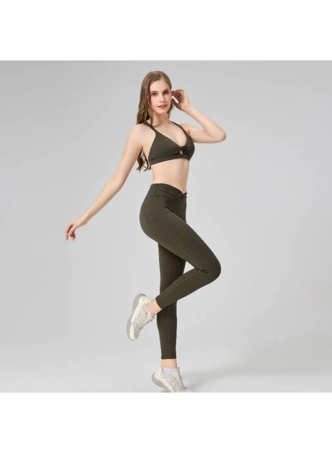 أﻣورﻛس بنطال يوغا نسائي عالي الخصر من AMORXE، بتصميم ملتف، للتحكم في البطن، وجيوب جانبية، وبنطال يوغا مطاطي مناسب للتمارين الرياضية والجري، مقاس كبير جدًا (XL) - لون أخضر زيتوني