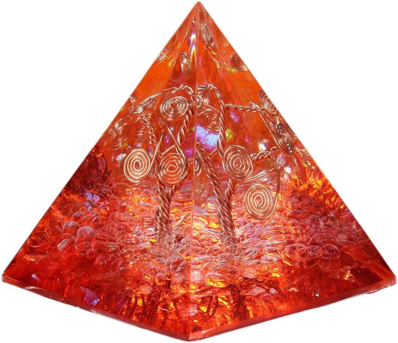 mookaitedecor mookaitedecor Rock Quartz Crystal Orgone Pyramid with Copper Tree of Life, Healing Crystals Orgonite for Protection Meditation Yoga Energy Generator, Orange