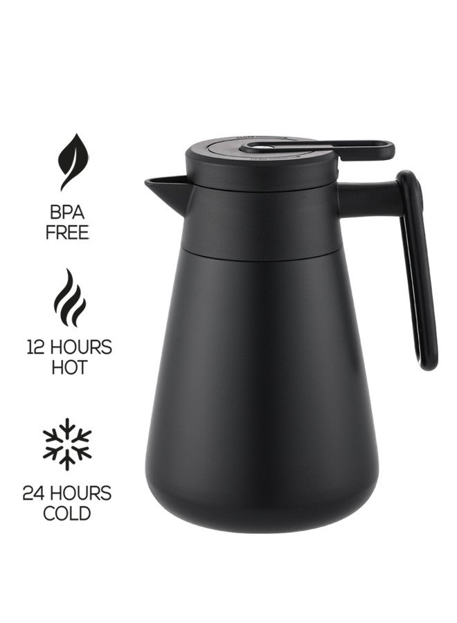 تراست ترمس شاي/قهوة من الستانلس ستيل المقاوم للصدأ سعة 0.75 لتر أسود، ستانلس ستيل 18-8 - Image 2