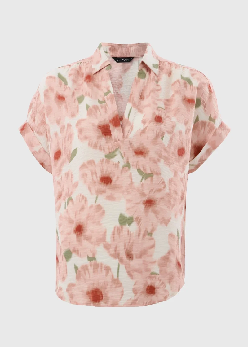 ماتلان Et Vous Pink Brushed Floral V-Neck Blouse
