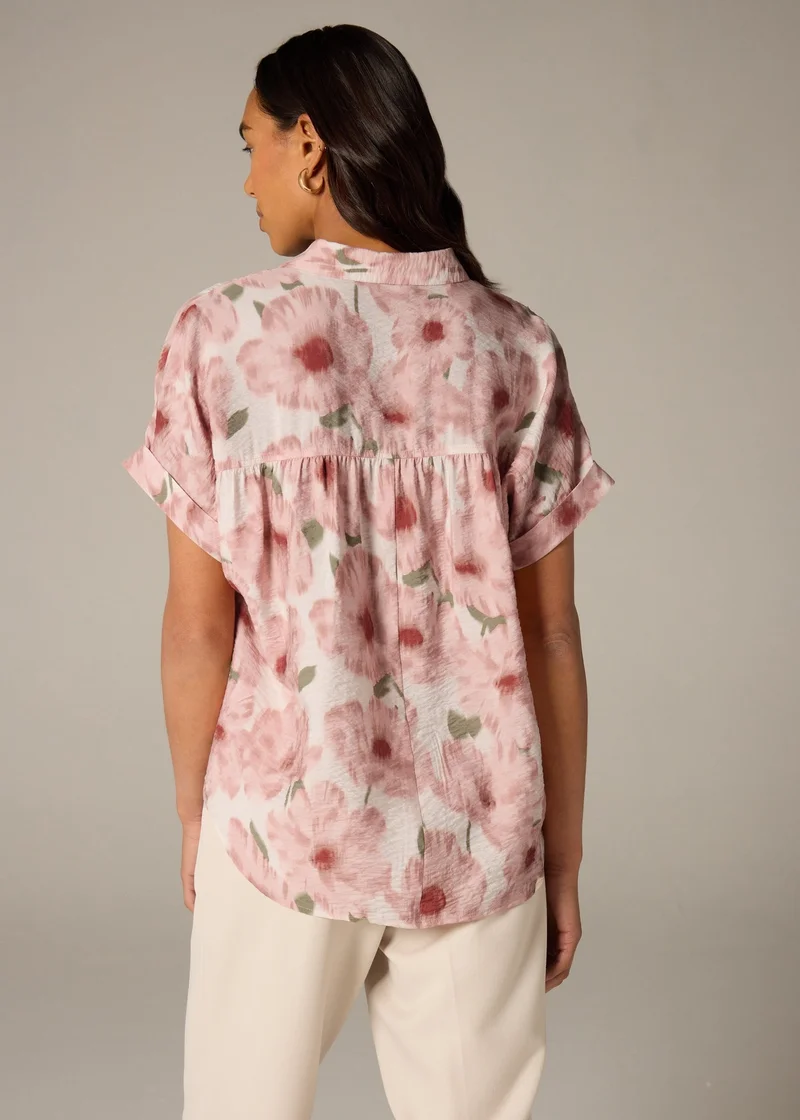 ماتلان Et Vous Pink Brushed Floral V-Neck Blouse