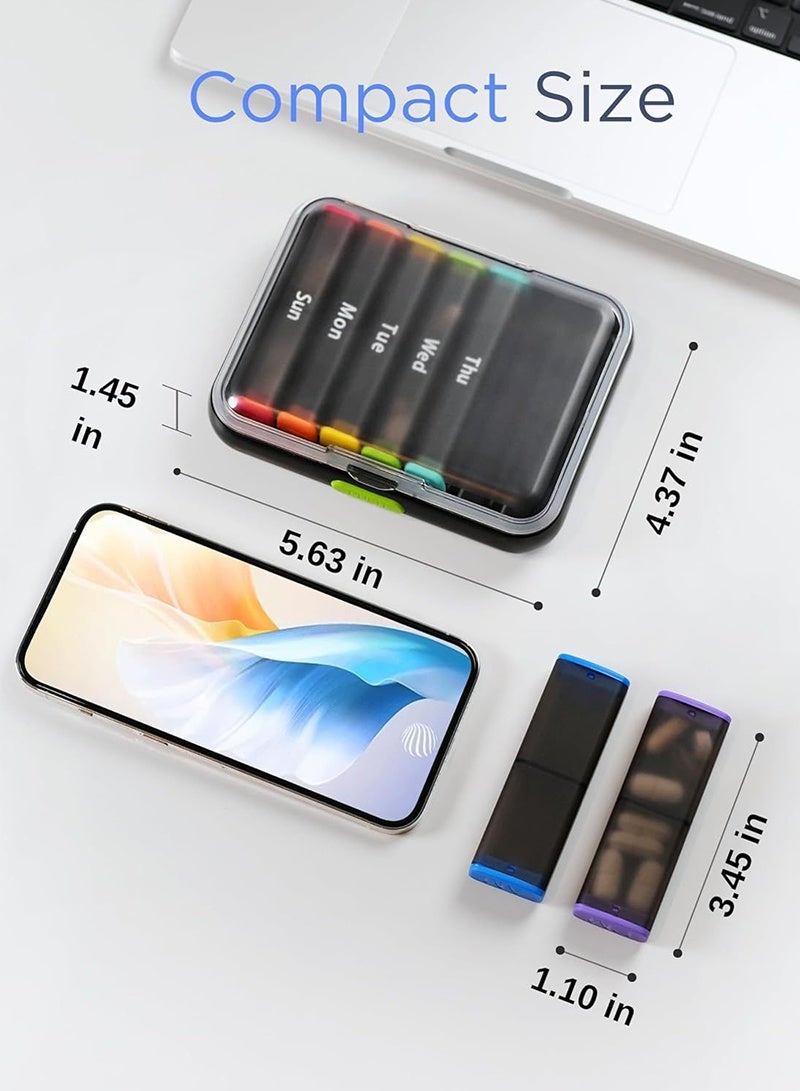 لبونير منظم حبوب الدواء الاسبوعي مرتين في اليوم من، صندوق حبوب دواء كبير للسفر 7 ايام صباحا مساءا مرتين يوميا مع مقبض قابل للتدوير، حاوية حامل حبوب الدواء للفيتامينات والادوية والمكملات الغذائية وزيت - Image 4