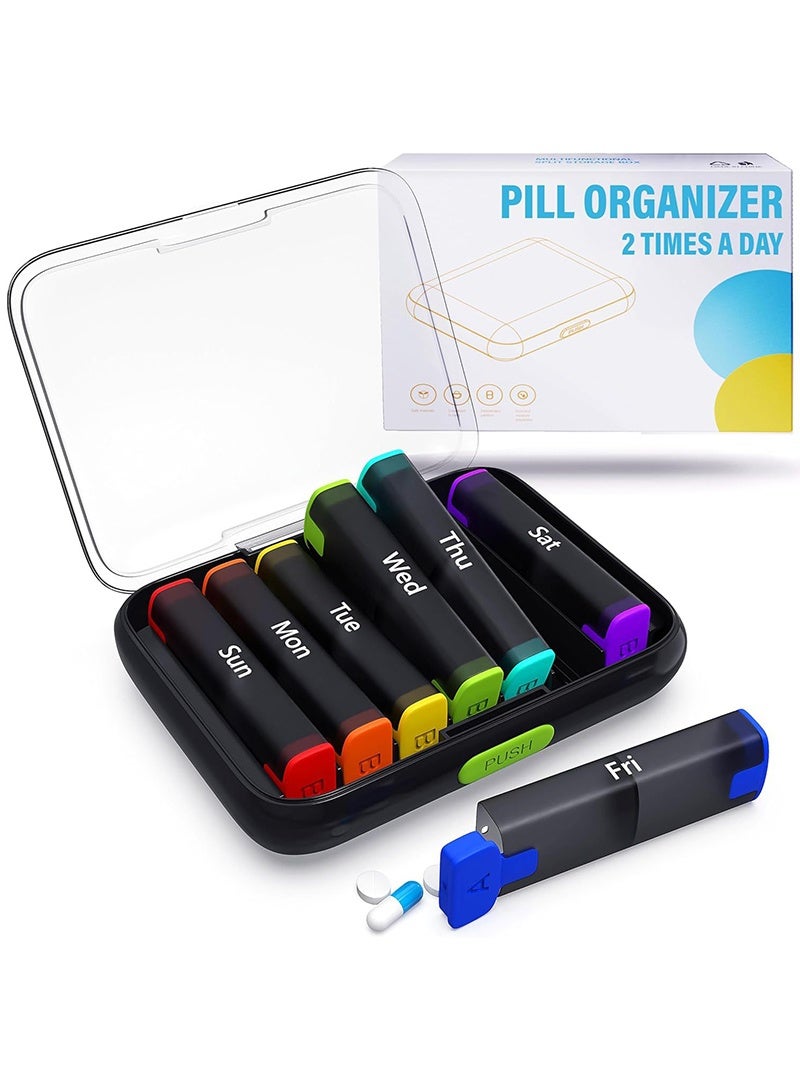 لبونير منظم حبوب الدواء الاسبوعي مرتين في اليوم من، صندوق حبوب دواء كبير للسفر 7 ايام صباحا مساءا مرتين يوميا مع مقبض قابل للتدوير، حاوية حامل حبوب الدواء للفيتامينات والادوية والمكملات الغذائية وزيت - Image 3