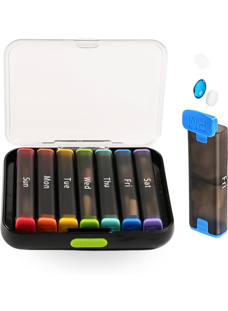 لبونير منظم حبوب الدواء الاسبوعي مرتين في اليوم من، صندوق حبوب دواء كبير للسفر 7 ايام صباحا مساءا مرتين يوميا مع مقبض قابل للتدوير، حاوية حامل حبوب الدواء للفيتامينات والادوية والمكملات الغذائية وزيت - Image 1