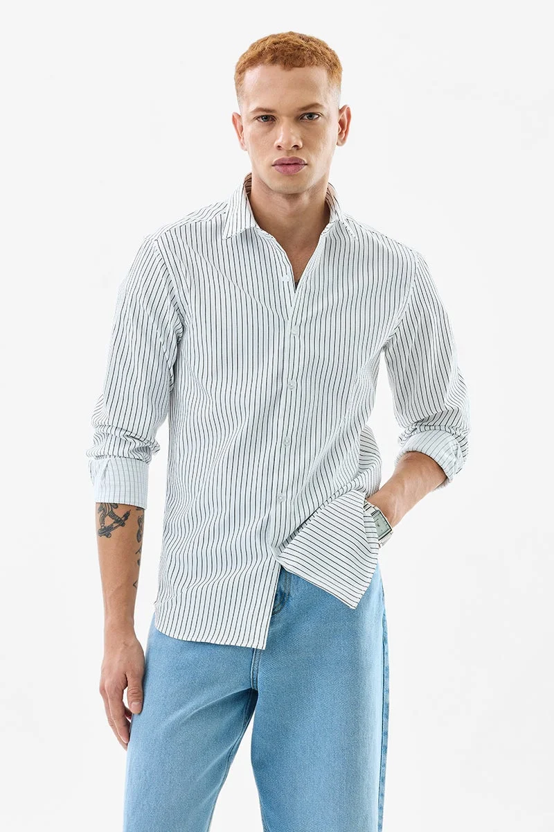 SNITCH White Striped Long Sleeve Slim Fit Formal Luxe Shirt
