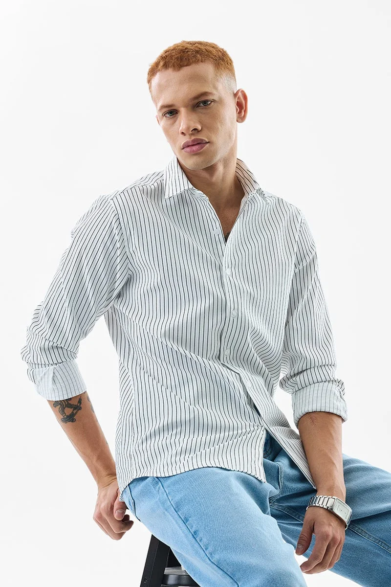 SNITCH White Striped Long Sleeve Slim Fit Formal Luxe Shirt