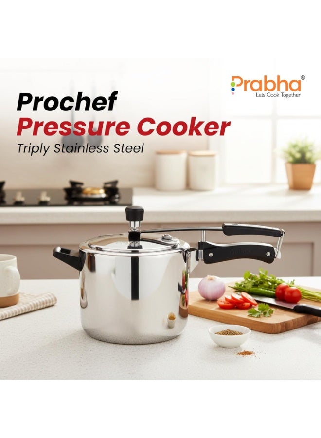 Prabha Stainless Steel Pressure Cooker Inner Lid 5 Litre | Tri-Ply Prochef Non Toxic Cookers | Kitchen Cookware Pots & Pans | ISI Certified Fast & Safe Healthy Cooking | Gas & Induction - Image 4
