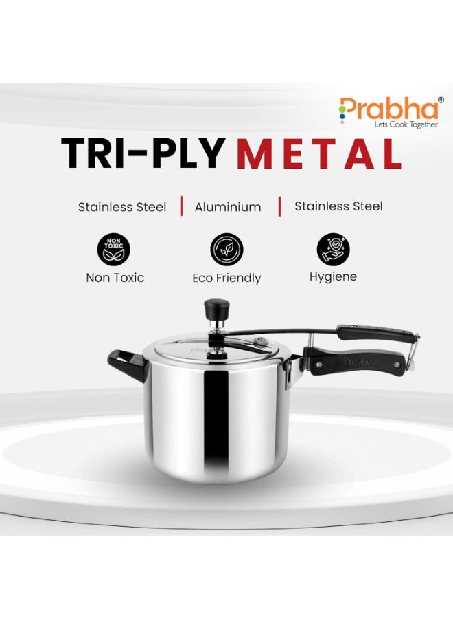 Prabha Stainless Steel Pressure Cooker Inner Lid 5 Litre | Tri-Ply Prochef Non Toxic Cookers | Kitchen Cookware Pots & Pans | ISI Certified Fast & Safe Healthy Cooking | Gas & Induction - Image 3